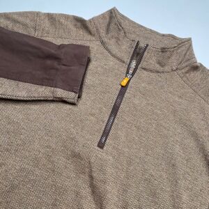 F&G Tech Mens XL Brown Herringbone Quarter Zip Golf Pullover Whispering Creek